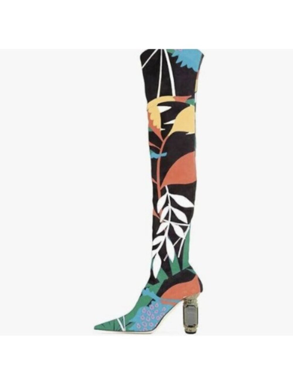 FSJ Women Over The Knee Boots Crystal Chunky High Heel Stretch Thigh High Plant
